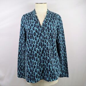 NIC+ZOE Pebble Blues Knit Pullover Long Sleeves Notched V-Neck Blue Multi L